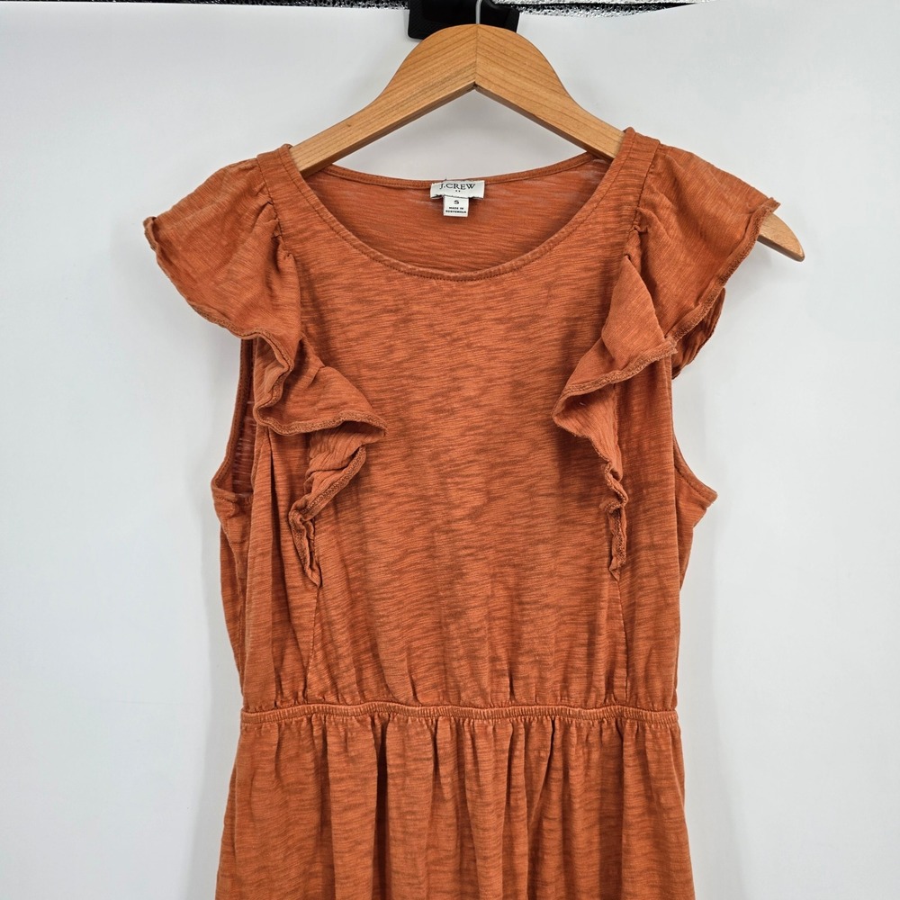 J.Crew Re-Imagined Slub Cotton Ruffle Tiered Midi Dress Burnt Orange Small S - Picture 3 of 9